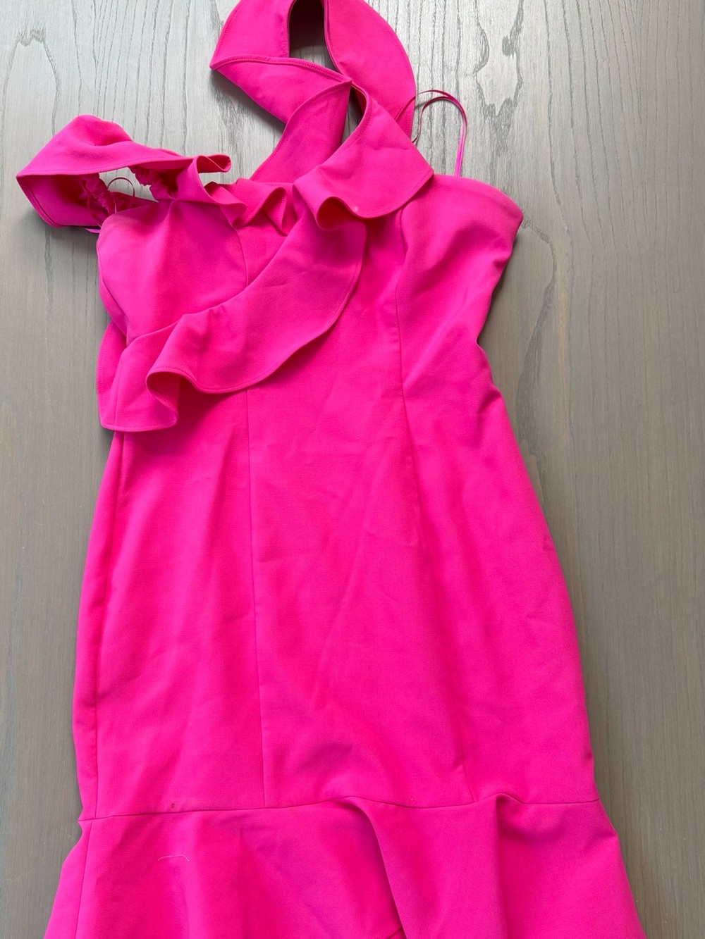 Likely Hot Pink Ruffled One-Shoulder Mini Dress